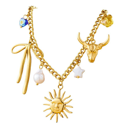 Bijoux Charm Collier à charms avec soleil et ruban doré