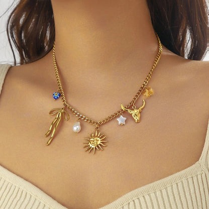 Bijoux Charm Collier à charms avec soleil et ruban doré
