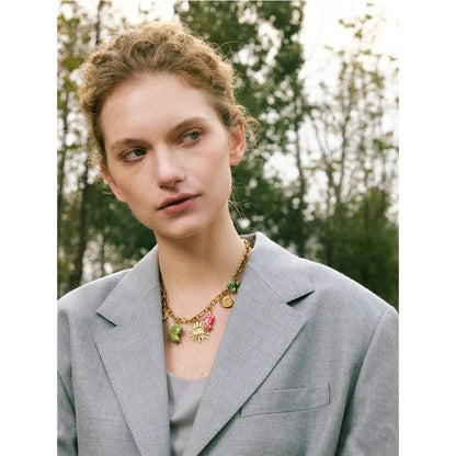 Bijoux Charm Collier à Charms Colorés en Doré