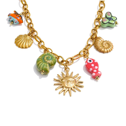 Bijoux Charm Collier à Charms Colorés en Doré