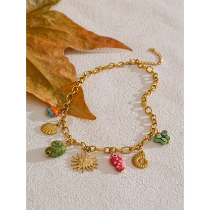 Bijoux Charm Collier à Charms Colorés en Doré