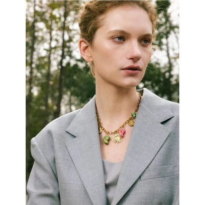 Bijoux Charm Collier à Charms Colorés en Doré