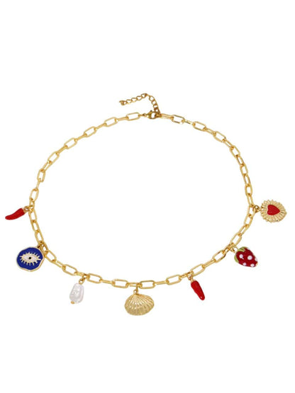 Bijoux Charm Collier à charms coquillage doré