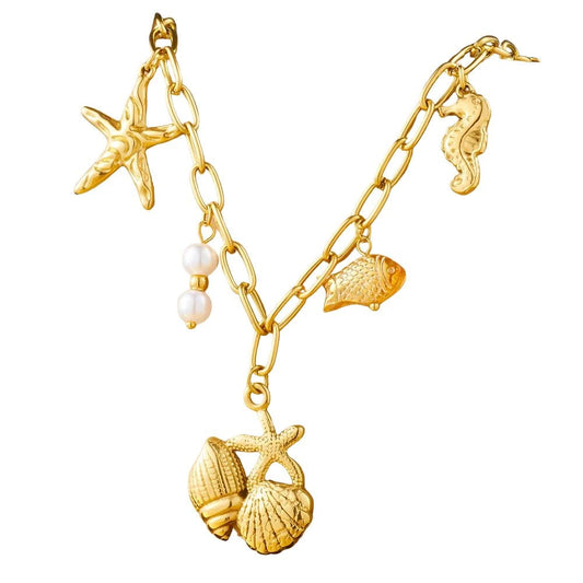 Bijoux Charm Collier à charms de la mer doré