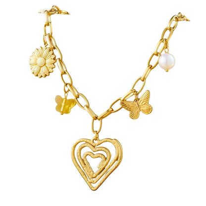 Bijoux Charm Collier à charms doré avec coeur à relief