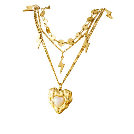 Bijoux Charm Collier à charms doré avec cœur et éclairs