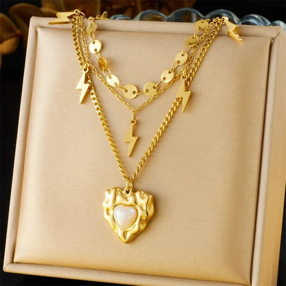 Bijoux Charm Collier à charms doré avec cœur et éclairs