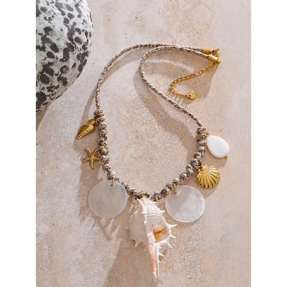 Bijoux Charm Collier à charms doré avec gros coquillage blanc