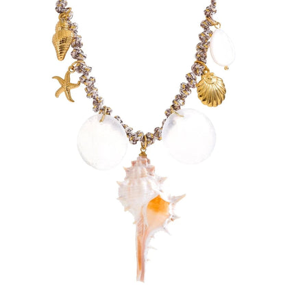 Bijoux Charm Collier à charms doré avec gros coquillage blanc