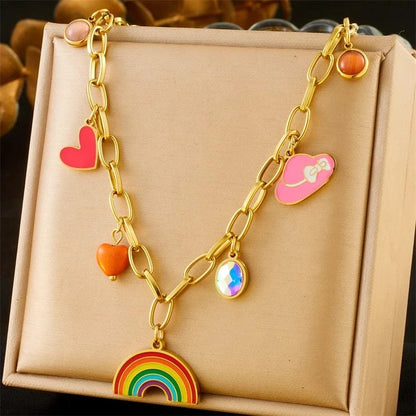 Bijoux Charm Collier à charms doré et arc en ciel