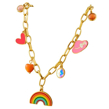 Bijoux Charm Collier à charms doré et arc en ciel