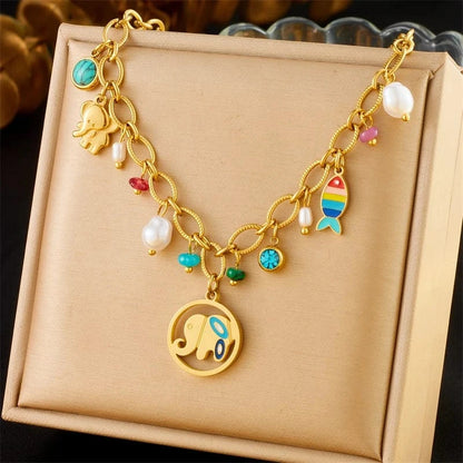 Bijoux Charm Collier à charms doré et éléphant