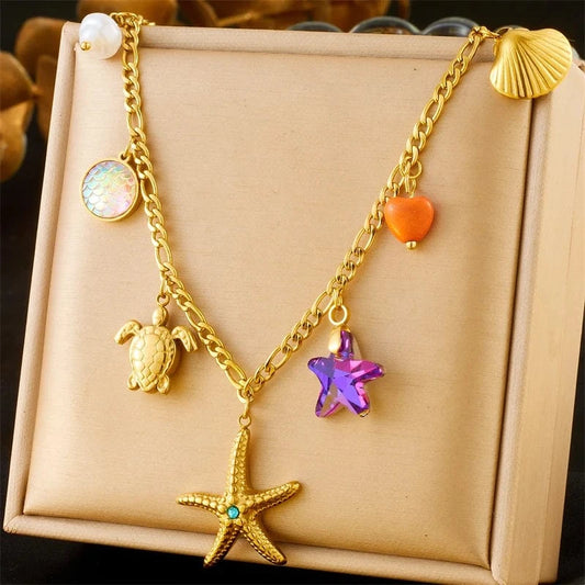 Bijoux Charm Collier à charms doré et étoile de mer