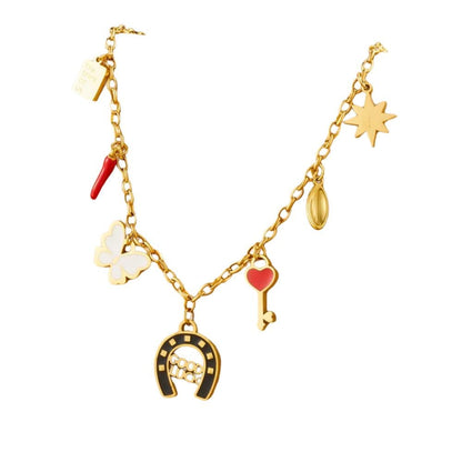 Bijoux Charm Collier à charms doré et fer à cheval noir