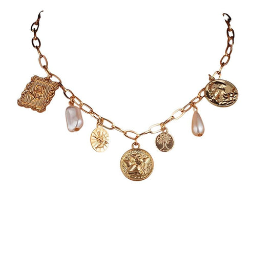 Bijoux Charm Collier à charms doré et médaille