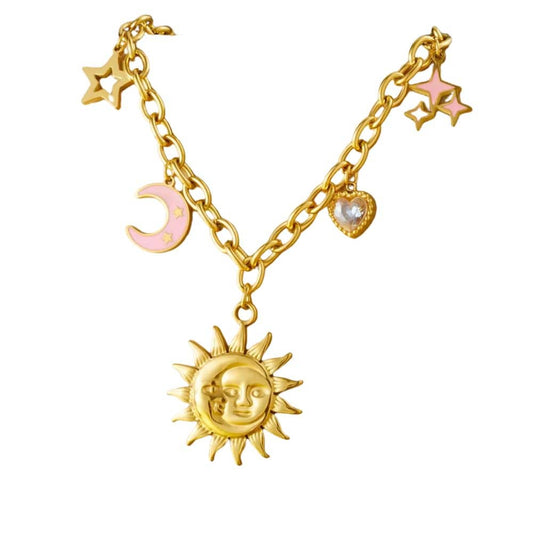 Bijoux Charm Collier à charms doré et soleil
