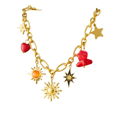 Bijoux Charm Collier à charms doré et soleils