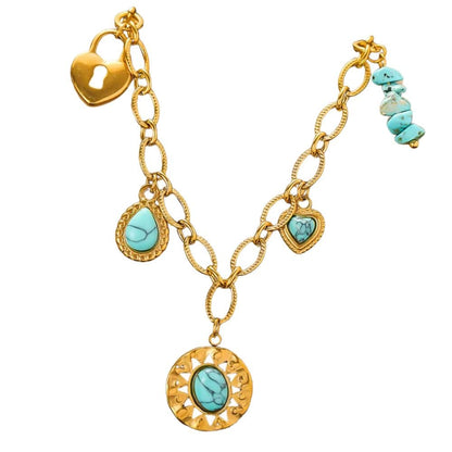 Bijoux Charm Collier à charms doré et turquoises