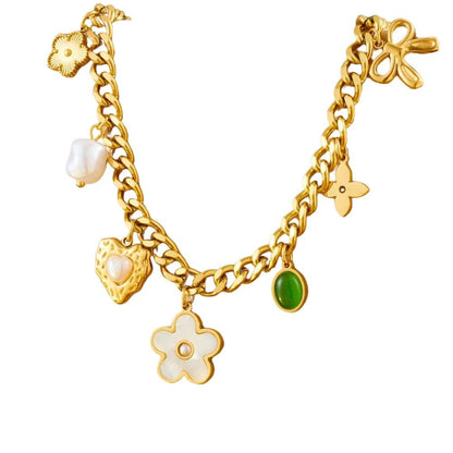 Bijoux Charm Collier à charms doré fleur blanche