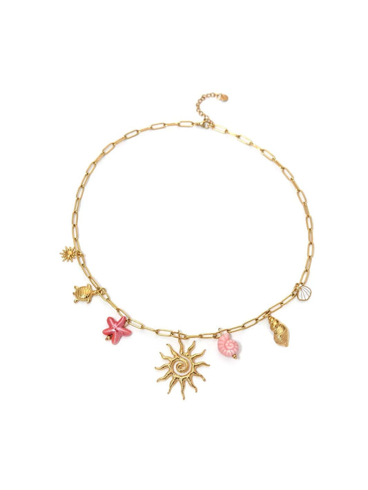Bijoux Charm Collier à charms dorées et roses