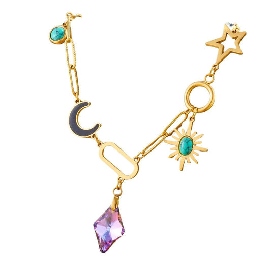 Bijoux Charm Collier à charms dorés avec cristal violet