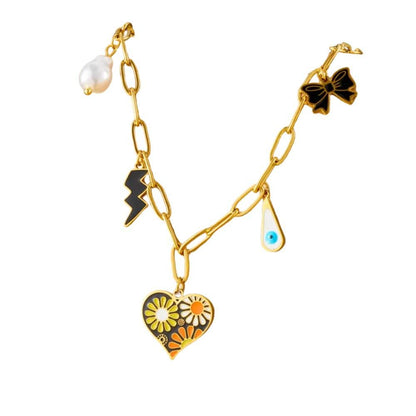 Bijoux Charm Collier à charms dorés et cœur fleuri