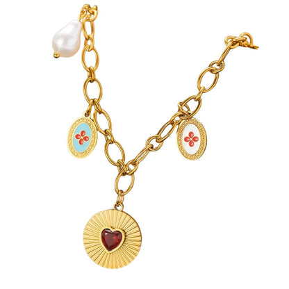 Bijoux Charm Collier à charms dorés et médaille cœur