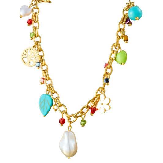 Bijoux Charm Collier à charms dorés et perles blanches