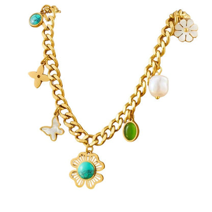 Bijoux Charm Collier à charms dorés multiples avec fleur