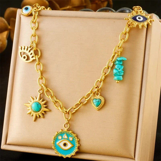 Bijoux Charm Collier à charms dorés œil bleu
