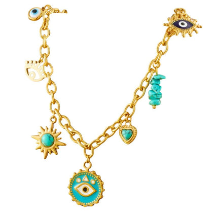 Bijoux Charm Collier à charms dorés œil bleu