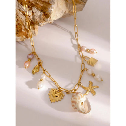 Bijoux Charm Collier à charms et coquillage blanc et rose