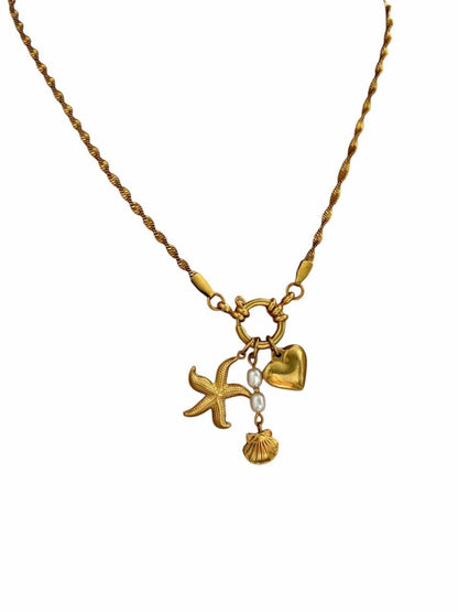 Bijoux Charm Collier à charms étoile, cœur et grelot dorés