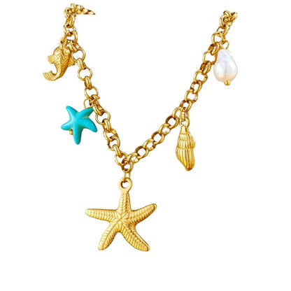 Bijoux Charm Collier à charms étoiles de mer dorées