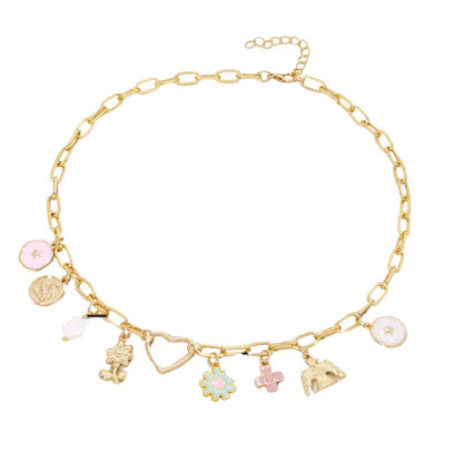 Bijoux Charm Collier à charms fleurs doré