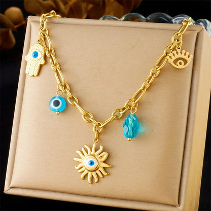 Bijoux Charm Collier à charms œil doré et bleu