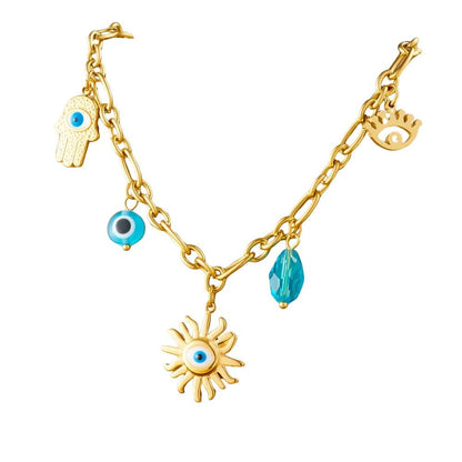 Bijoux Charm Collier à charms œil doré et bleu