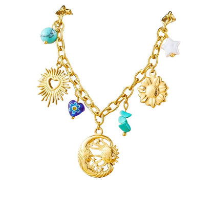 Bijoux Charm Collier à charms soleil et lune doré