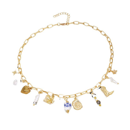 Bijoux Charm Collier charm coquillage blanc et bleu doré