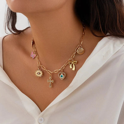 Bijoux Charm Collier Charm Croix Doré