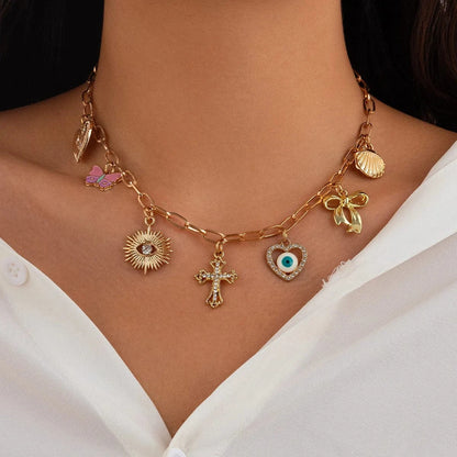 Bijoux Charm Collier Charm Croix Doré