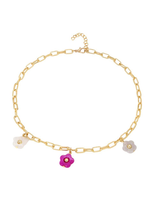 Bijoux Charm Collier charm doré fleurs rose et blanche