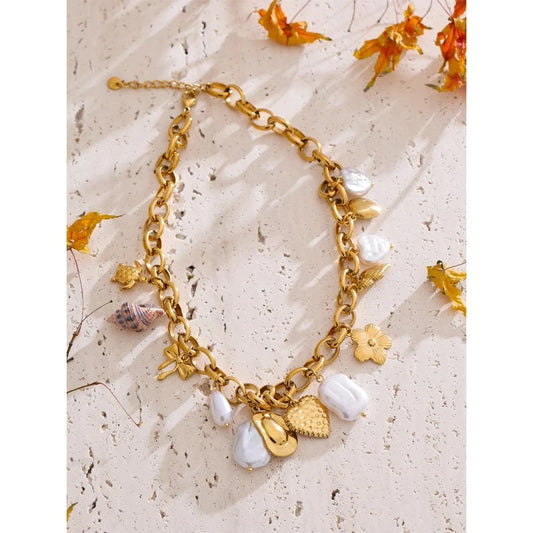 Bijoux Charm Collier Charm dorés et perles blanches