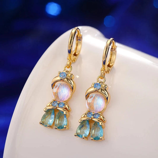 Bijoux Charm Collier Charm en Cristal Doré et Turquoise
