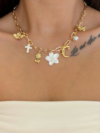 Bijoux Charm Collier charm fleur blanche doré