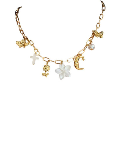 Bijoux Charm Collier charm fleur blanche doré