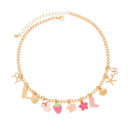 Bijoux Charm Collier charm fleur et fraise doré