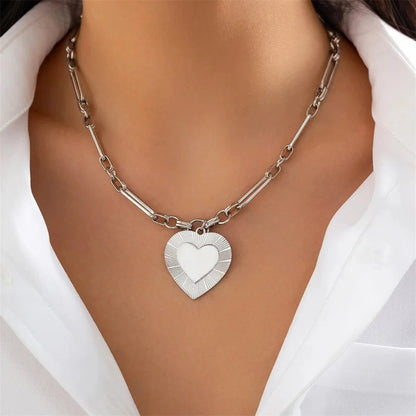 Bijoux Charm Collier charm gros cœur argenté