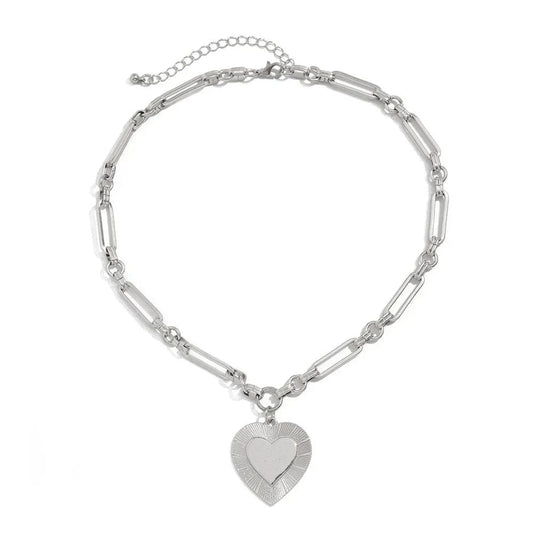 Bijoux Charm Collier charm gros cœur argenté