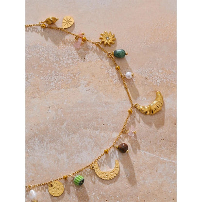 Bijoux Charm Collier Charm Multicolore Lune Doré